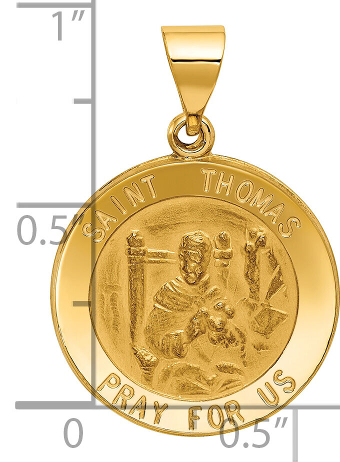 14k Polished and Satin St Thomas Medal Hollow Pendant-XR1387
