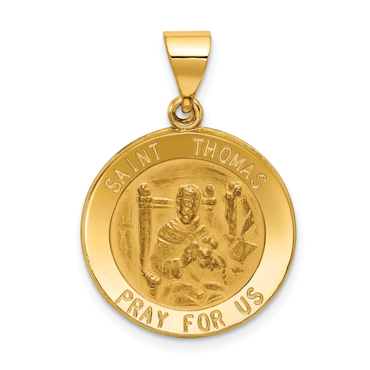 14k Polished and Satin St Thomas Medal Hollow Pendant-XR1387