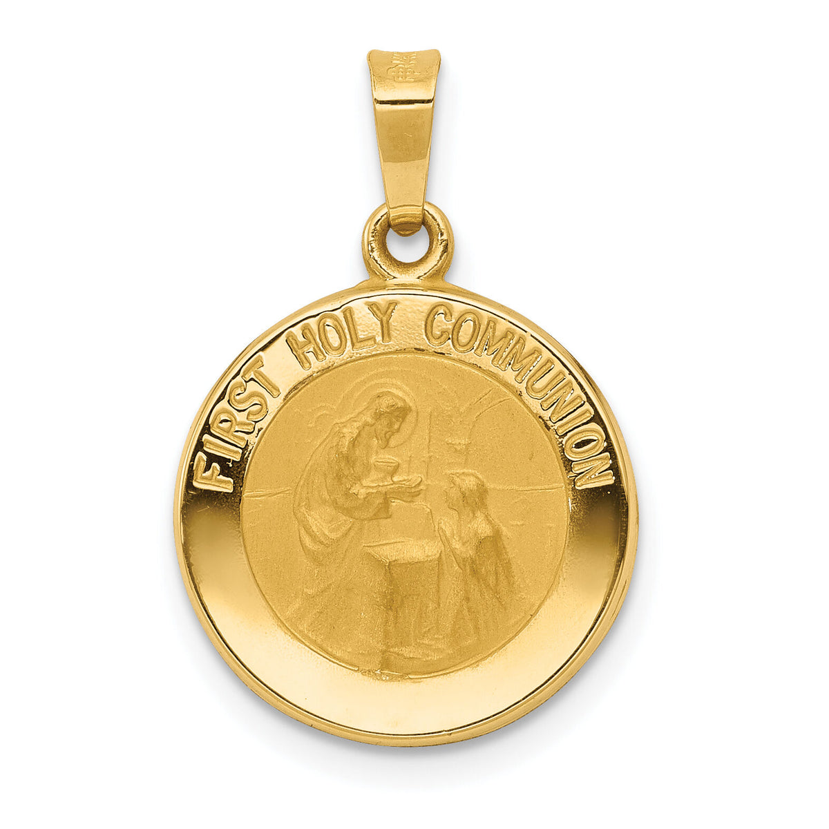 14k Polished/Satin First Holy Communion Medal Hollow Pendant-XR1388