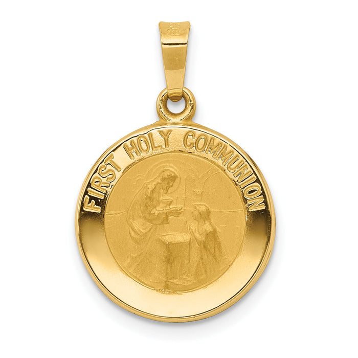 14k Polished/Satin First Holy Communion Medal Hollow Pendant-XR1388