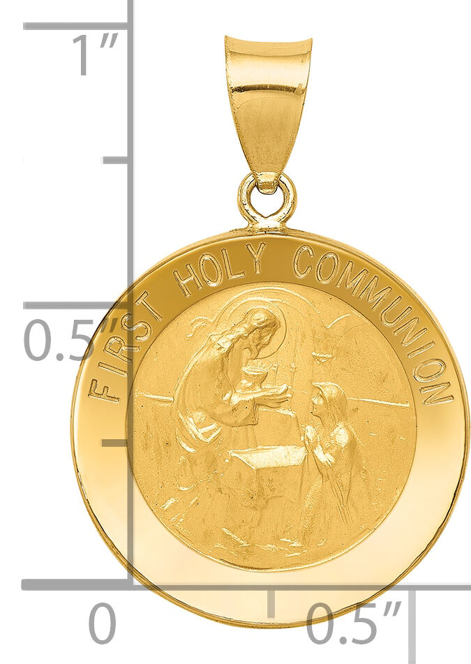 14k Polished/Satin First Holy Communion Medal Hollow Pendant-XR1389