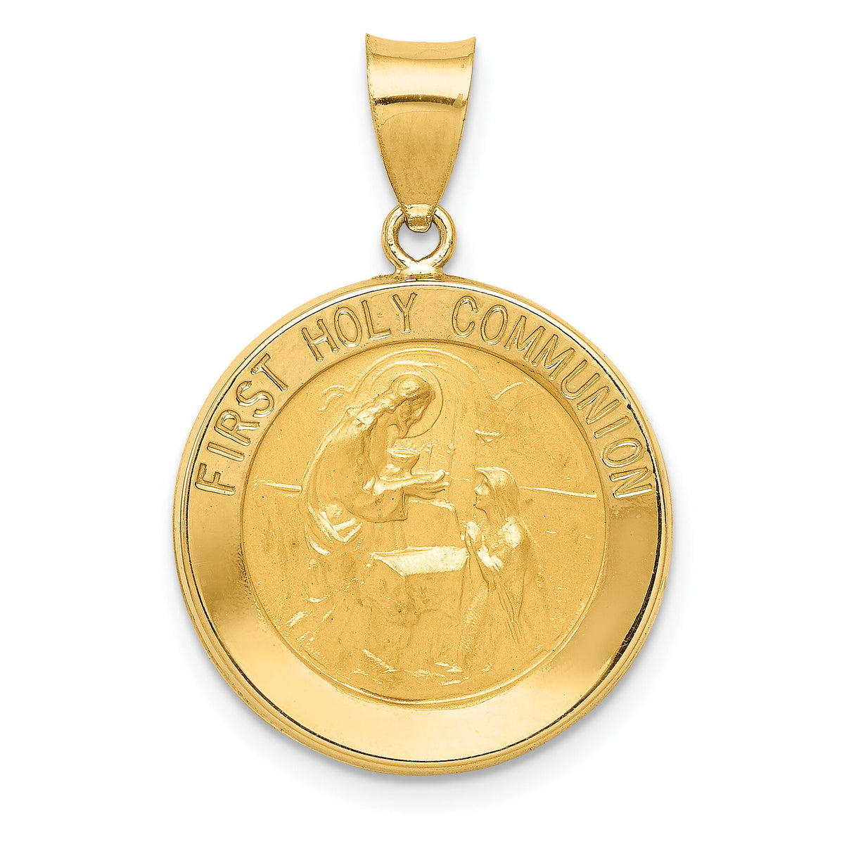 14k Polished/Satin First Holy Communion Medal Hollow Pendant-XR1389