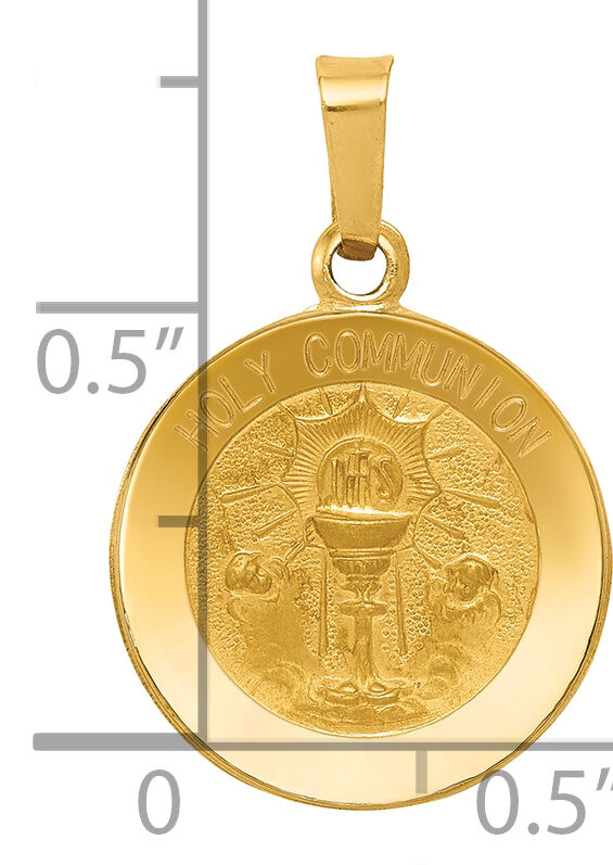 14k Polished and Satin Holy Communion Medal Hollow Pendant-XR1390
