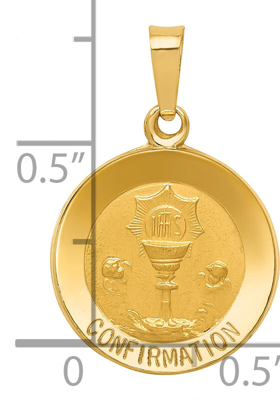 14k Polished and Satin Confirmation Medal Hollow Pendant-XR1392