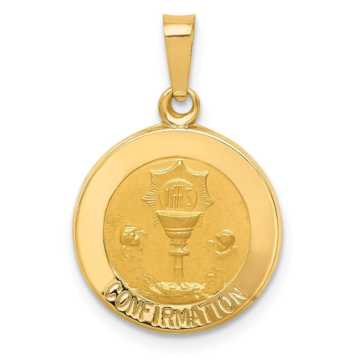 14k Polished and Satin Confirmation Medal Hollow Pendant-XR1392