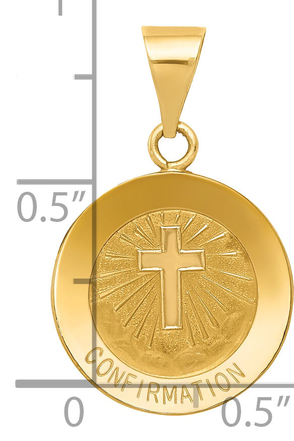 14k Polished and Satin Confirmation Medal Hollow Pendant-XR1393