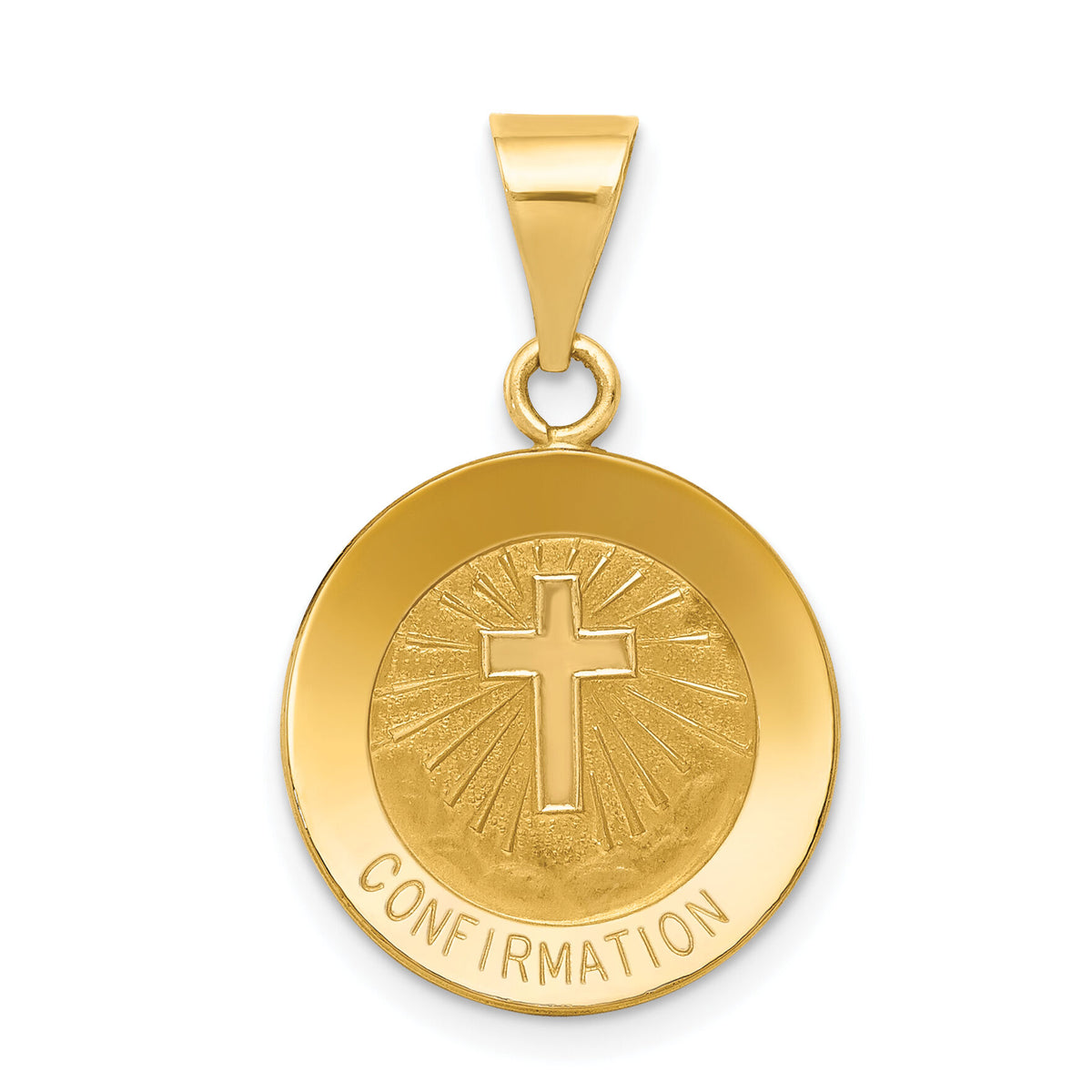 14k Polished and Satin Confirmation Medal Hollow Pendant-XR1393
