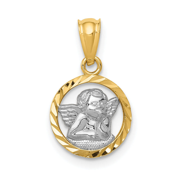 14K w/Rhodium Cherub Pendant-XR1396