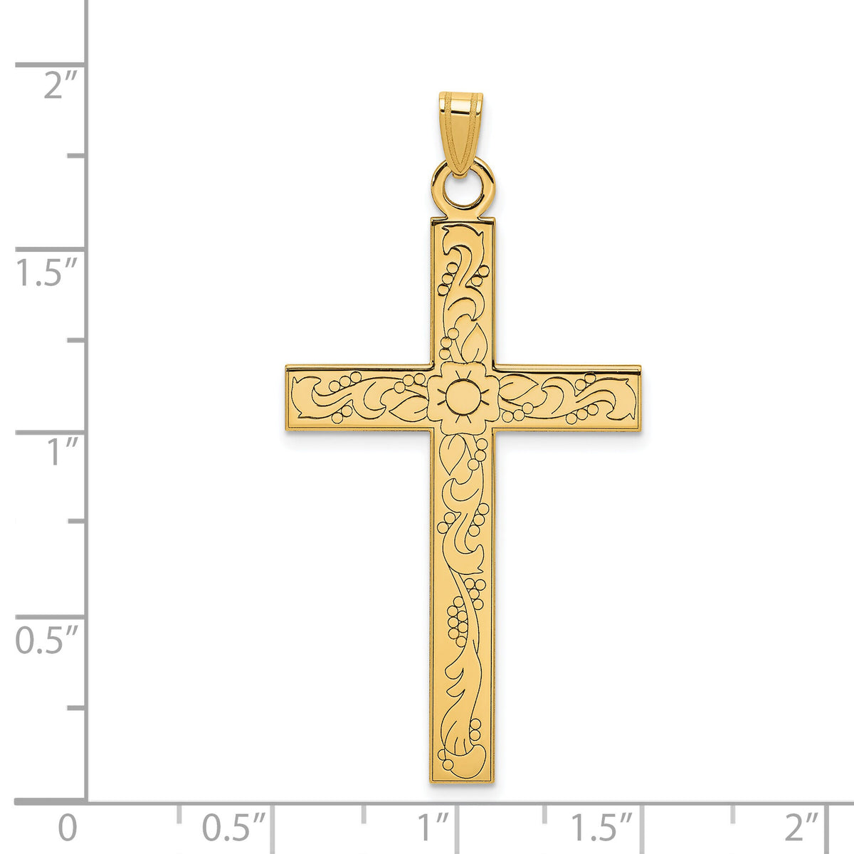 14k Etched Floral Design Cross Pendant-XR140