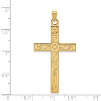 14k Etched Floral Design Cross Pendant-XR140