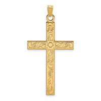 14k Etched Floral Design Cross Pendant-XR140