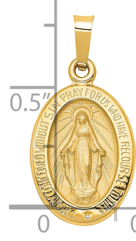 14k Polished and Satin Miraculous Medal Hollow Pendant-XR1401