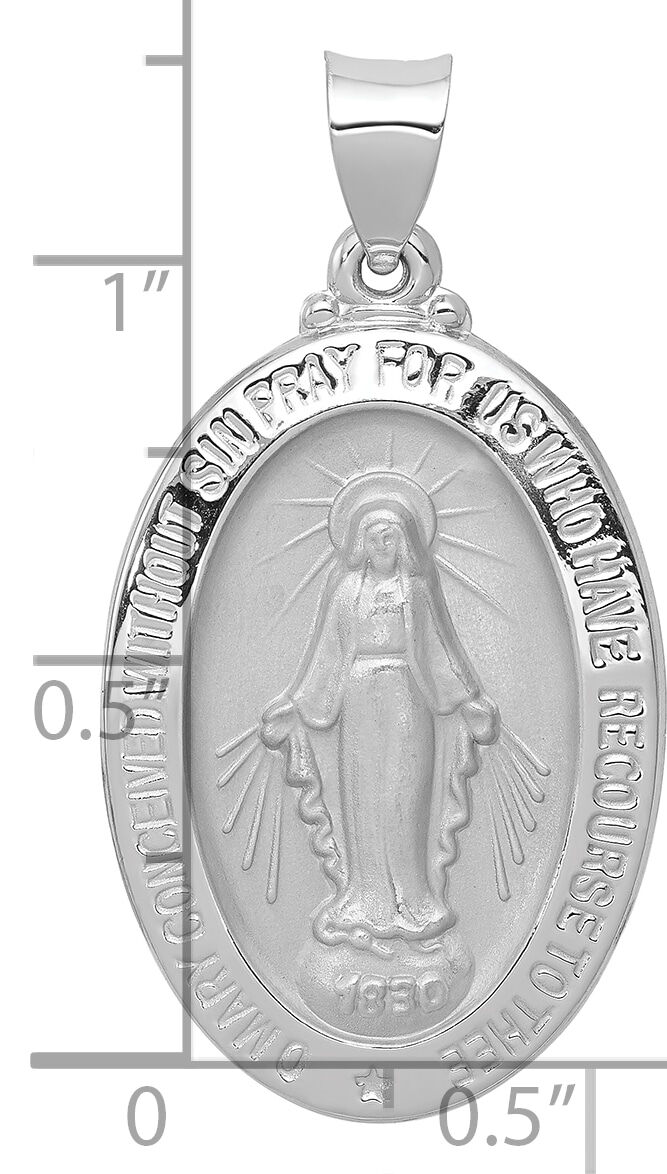 14k White Gold Polished/Satin Miraculous Medal Hollow Pendant-XR1404
