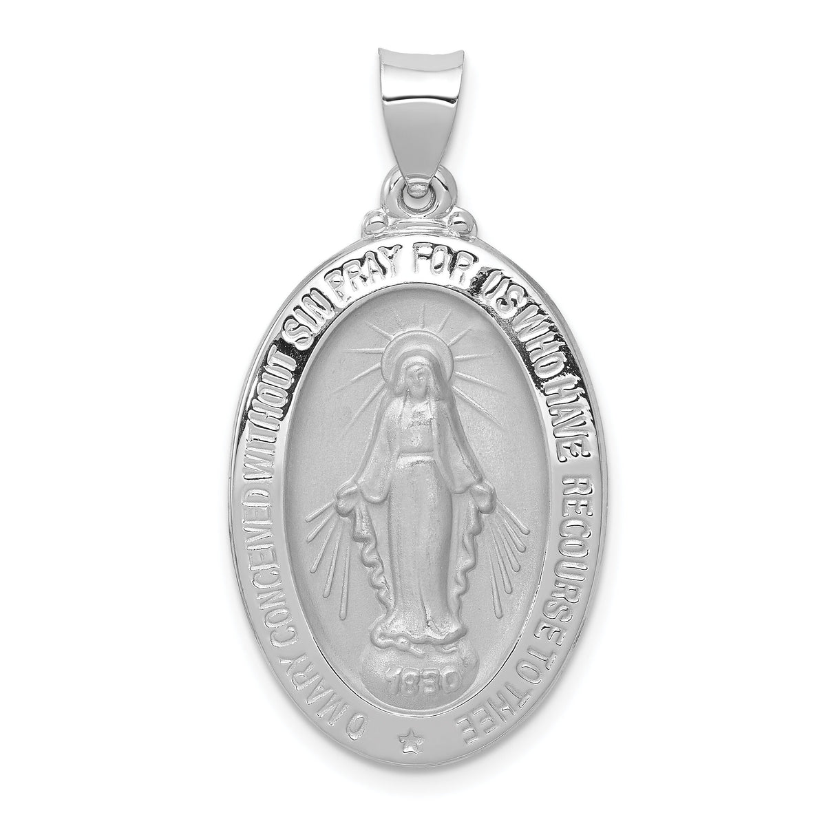 14k White Gold Polished/Satin Miraculous Medal Hollow Pendant-XR1404