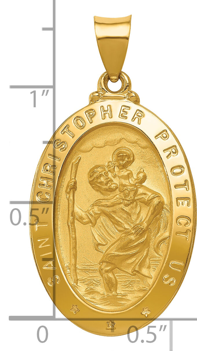 14k Polished and Satin St Christopher Medal Hollow Pendant-XR1405