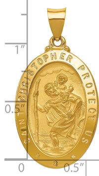14k Polished and Satin St Christopher Medal Hollow Pendant-XR1405