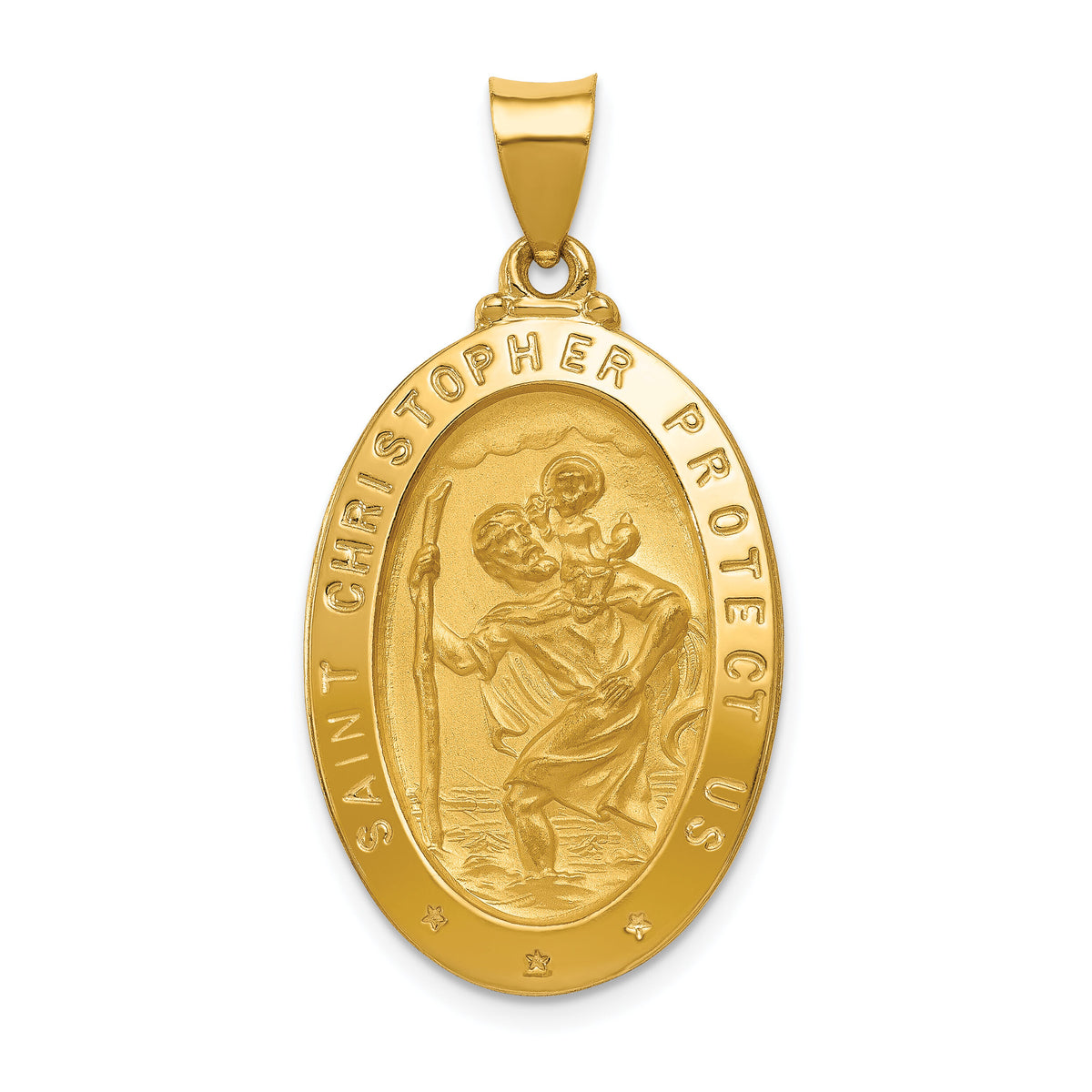 14k Polished and Satin St Christopher Medal Hollow Pendant-XR1405
