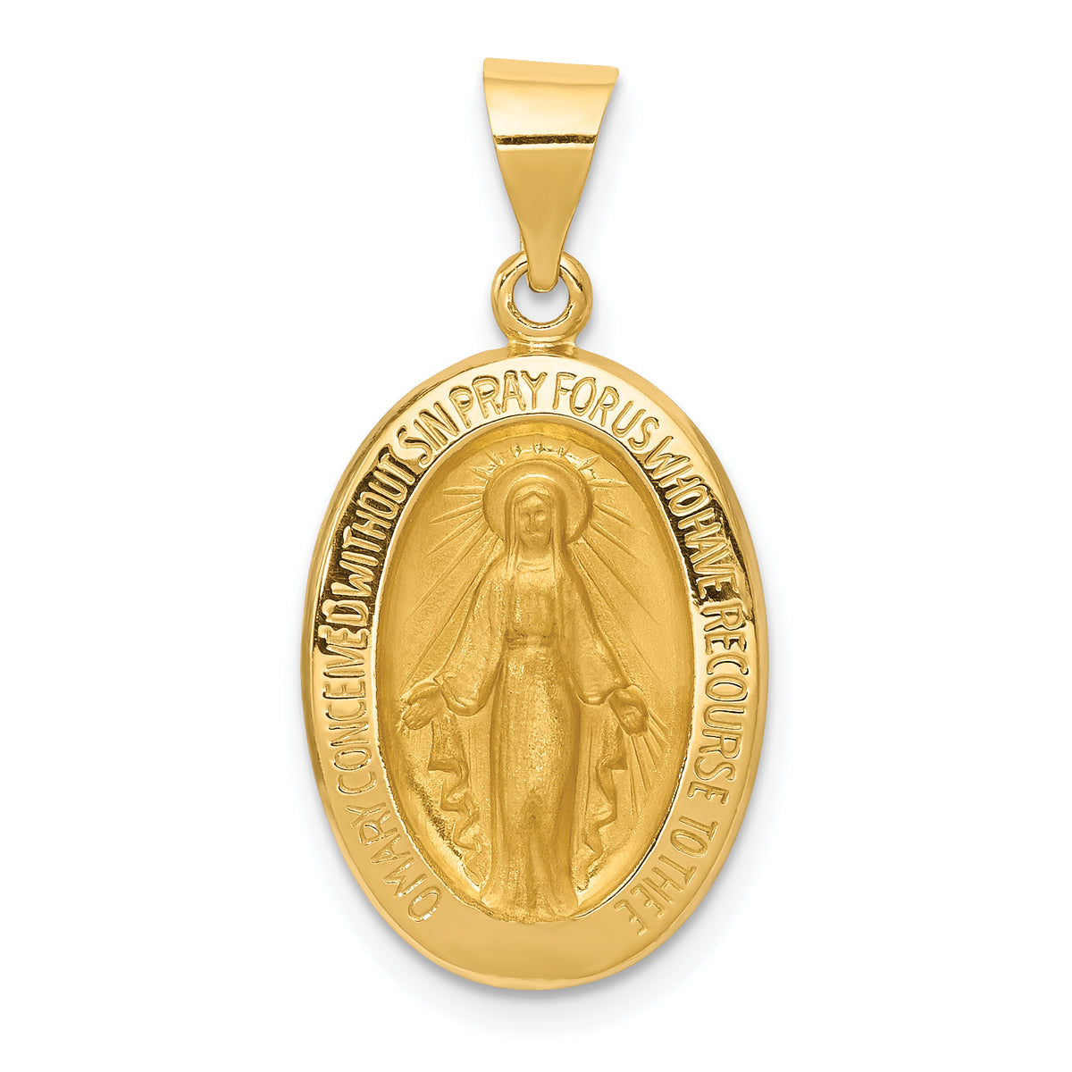 14k Hollow Polished And Satin Miraculous Medal Pendant-XR1406