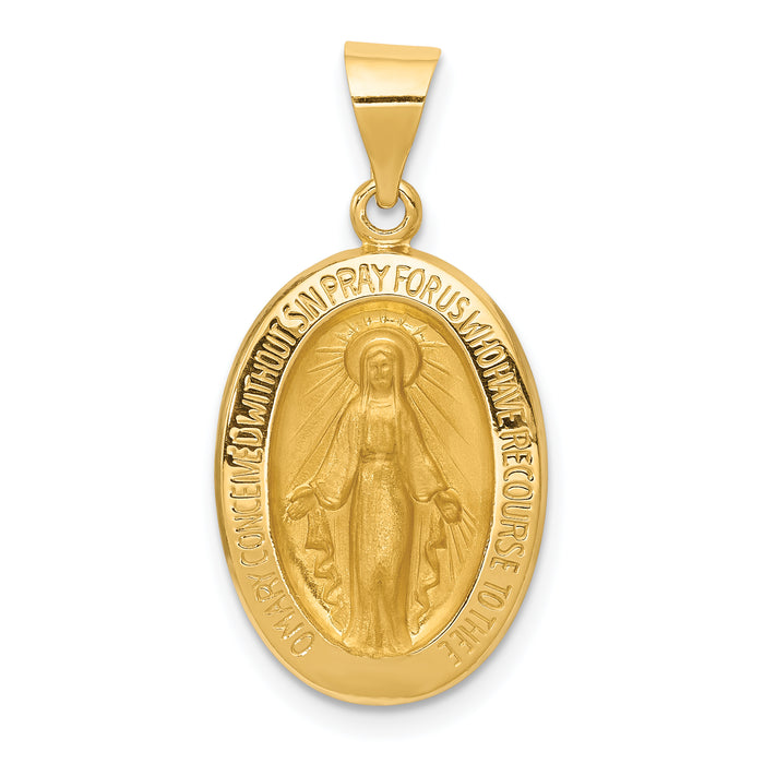 14k Hollow Polished And Satin Miraculous Medal Pendant-XR1406