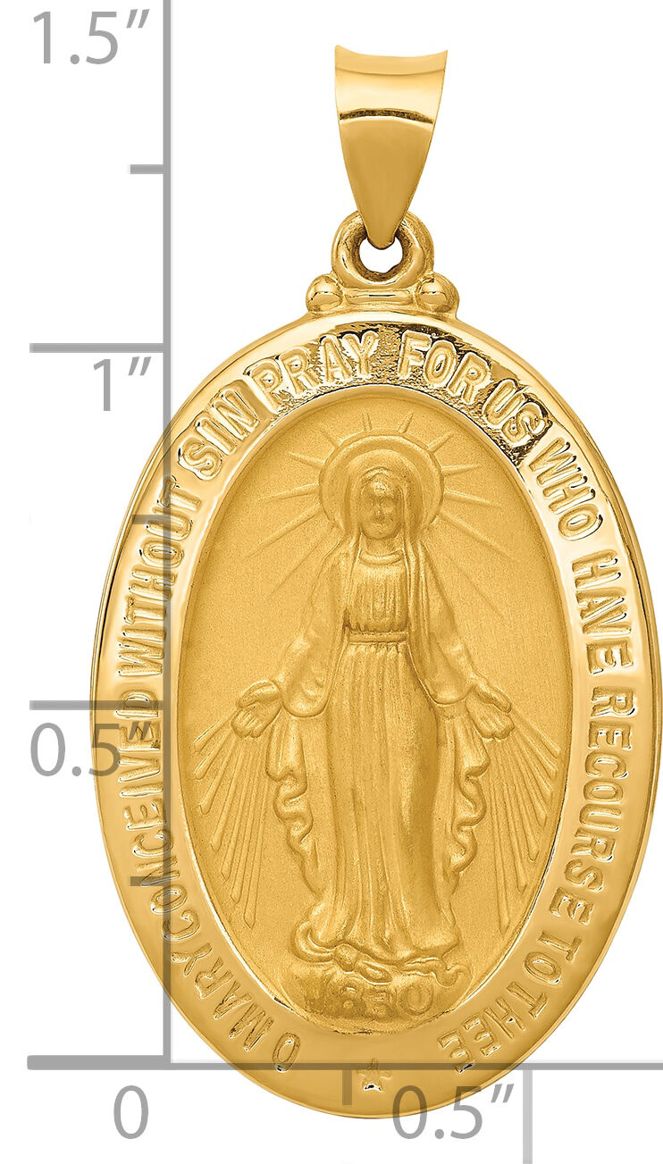 14k Hollow Polished And Satin Miraculous Medal Pendant-XR1407