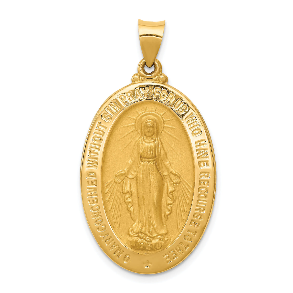 14k Hollow Polished And Satin Miraculous Medal Pendant-XR1407