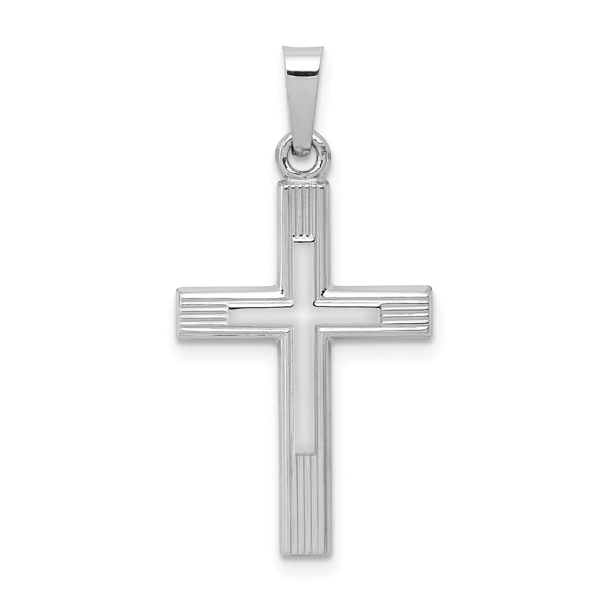 14K White Gold Brushed and Polished Latin Cross Pendant-XR1415