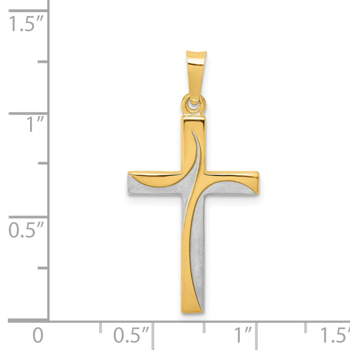 14K Rhodium Satin and Polished Latin Cross Pendant-XR1416