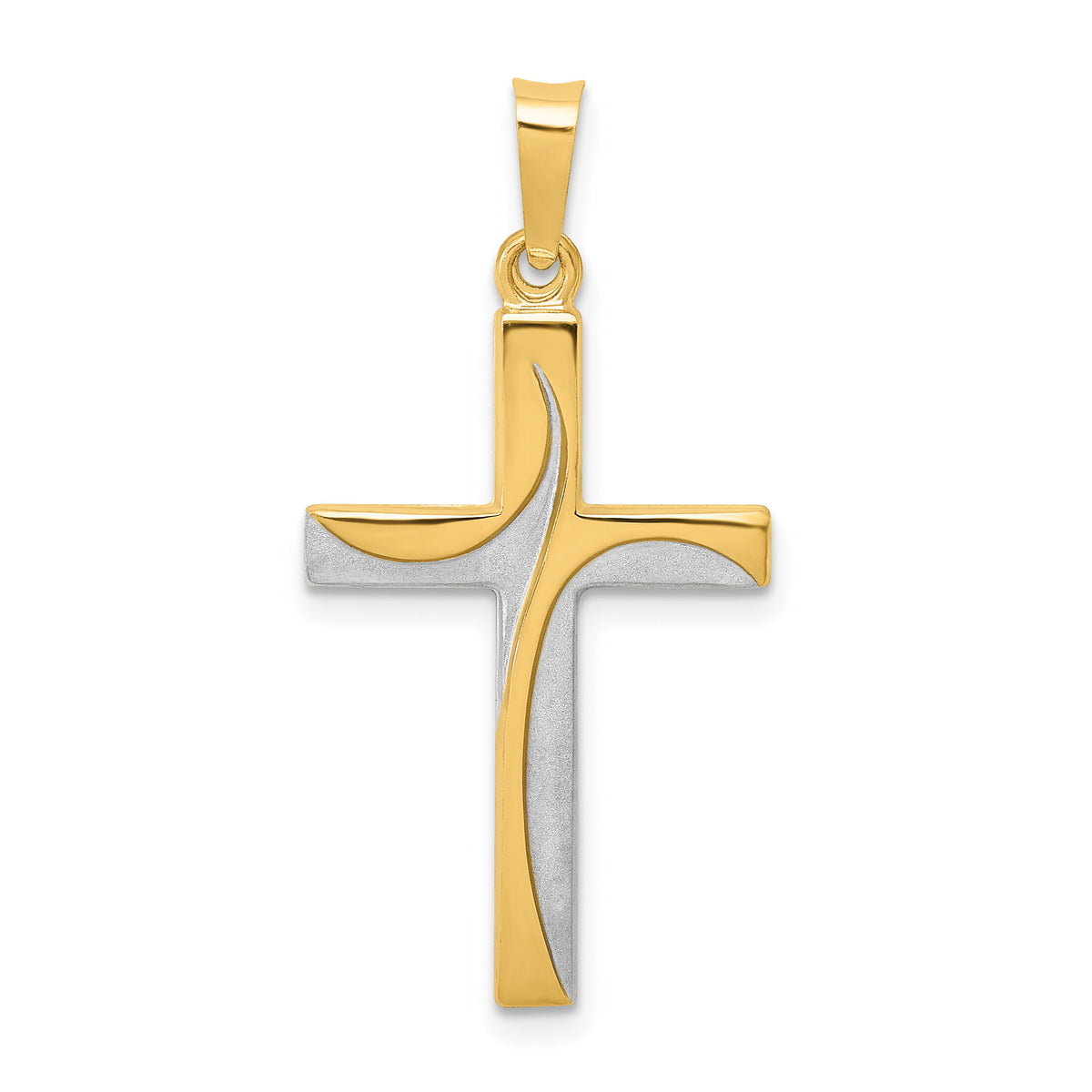 14K Rhodium Satin and Polished Latin Cross Pendant-XR1416
