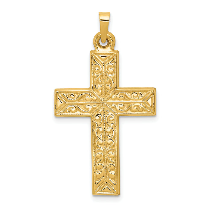 14k Polished Filigree Cross Pendant-XR1420