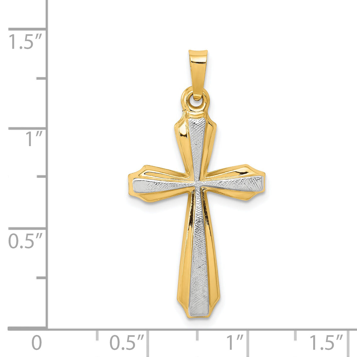 14K with Rhodium Textured and Polished Passion Cross Pendant-XR1424