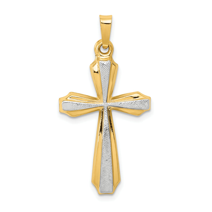 14K with Rhodium Textured and Polished Passion Cross Pendant-XR1424