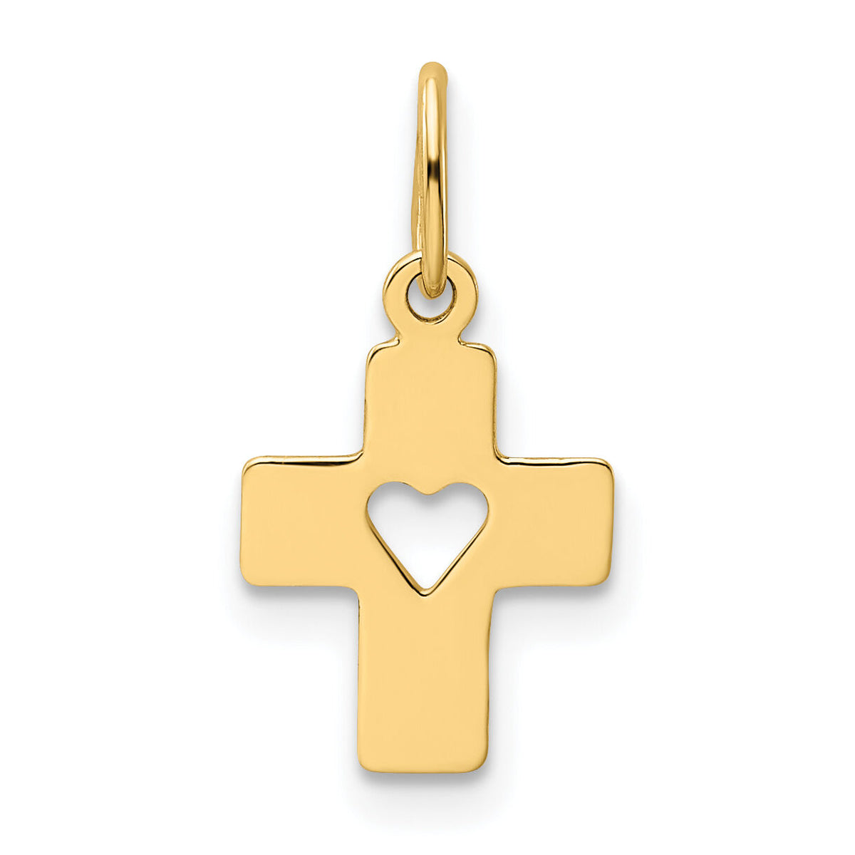 14k Polished Cross with Heart Pendant-XR1430
