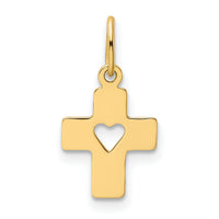 14k Polished Cross with Heart Pendant-XR1430