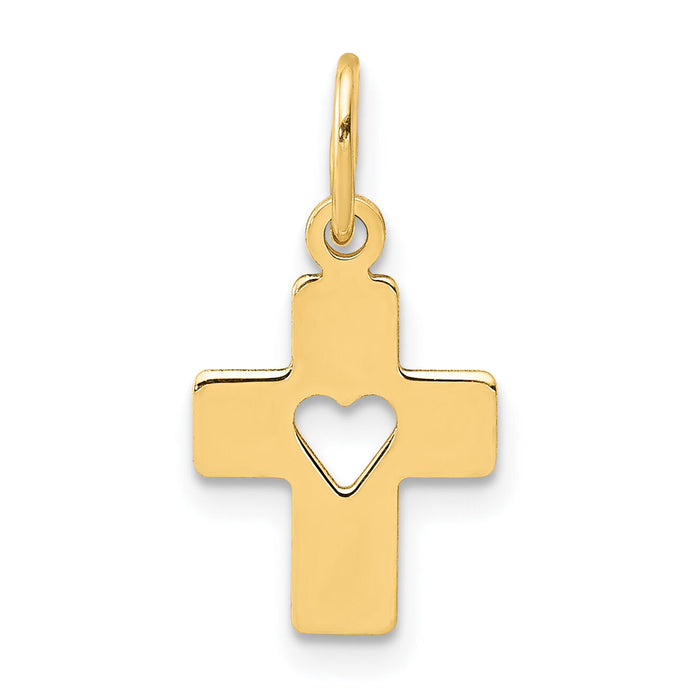 14k Polished Cross with Heart Pendant-XR1430