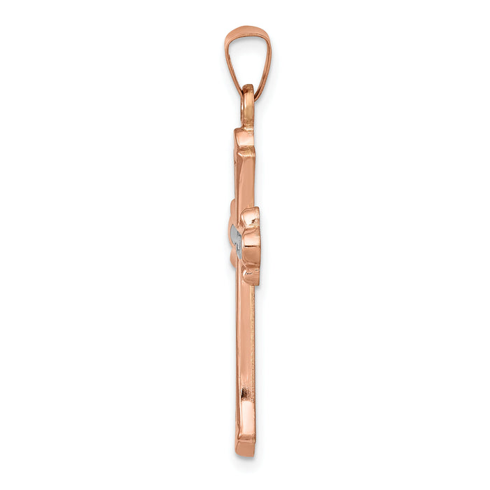 14K Rose Gold W/ White Rhodium Cross Pendant-XR1443