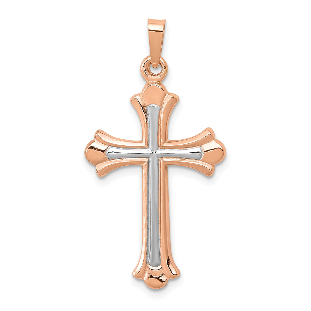 14K Rose Gold W/ White Rhodium Cross Pendant-XR1443