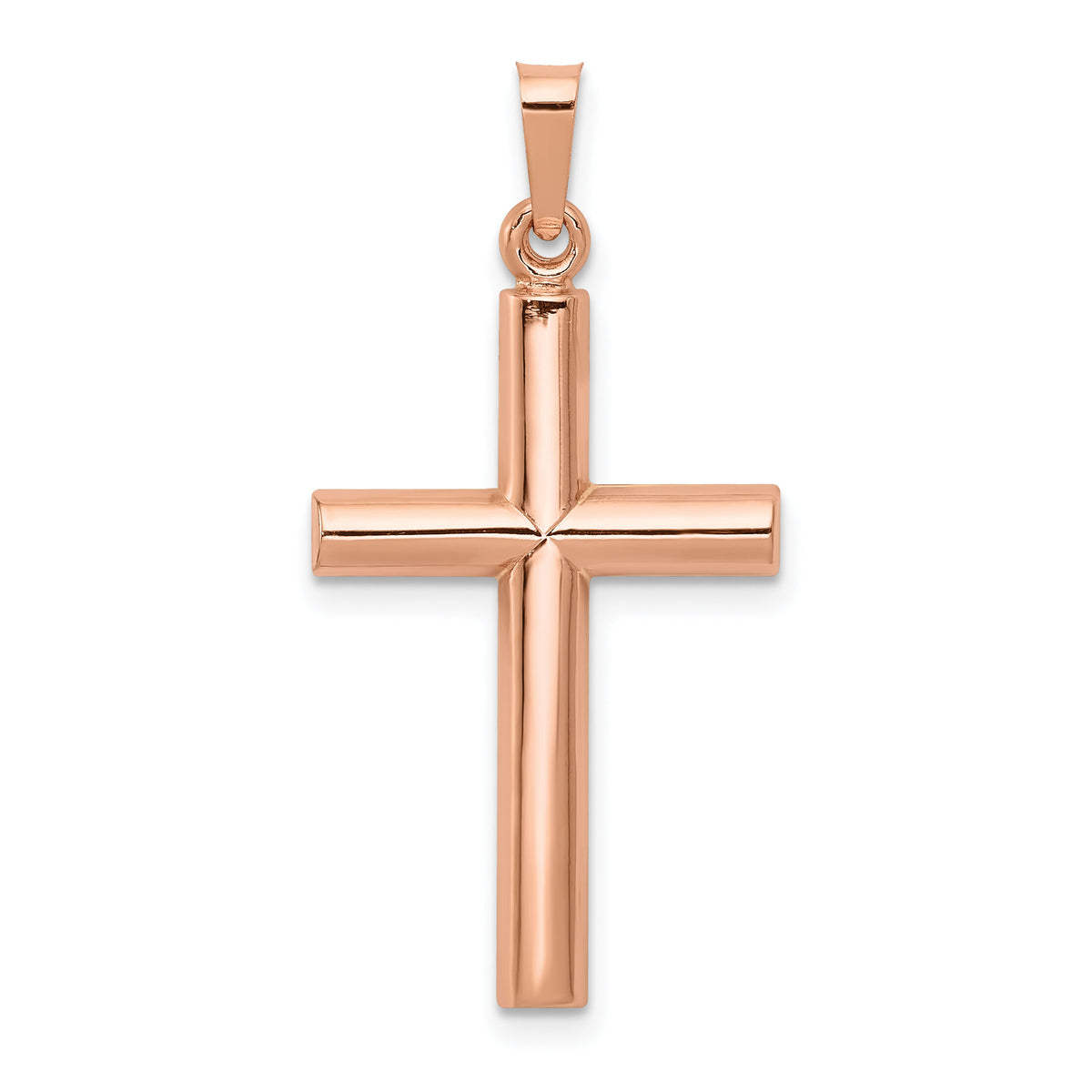 14K Rose Gold Brushed and Polished Hollow Cross Pendant-XR1445
