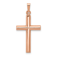 14K Rose Gold Brushed and Polished Hollow Cross Pendant-XR1445