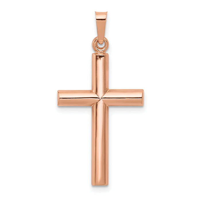 14K Rose Gold Brushed and Polished Hollow Cross Pendant-XR1445
