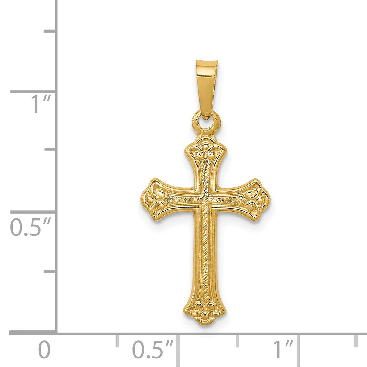 14k Polished Fleur de lis Cross Pendant-XR1447