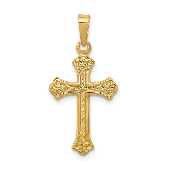 14k Polished Fleur de lis Cross Pendant-XR1447