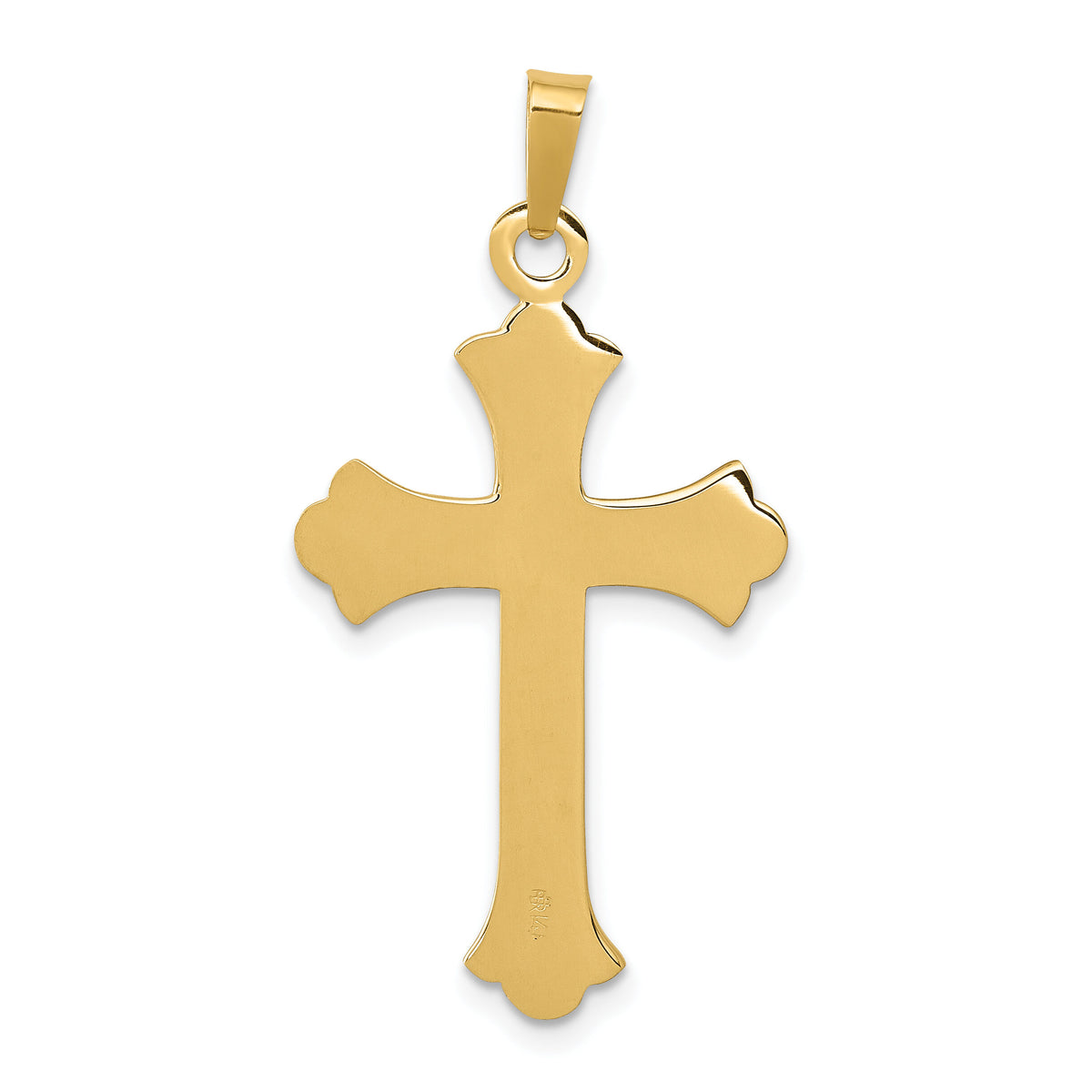 14k Textured and Polished Fleur de lis Cross Pendant-XR1448