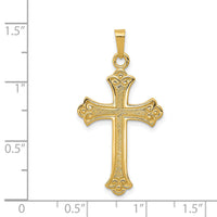 14k Textured and Polished Fleur de lis Cross Pendant-XR1448