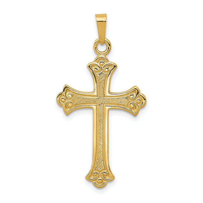 14k Textured and Polished Fleur de lis Cross Pendant-XR1448