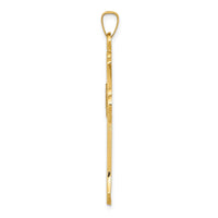 14k Textured and Polished Fleur de lis Cross Pendant-XR1449