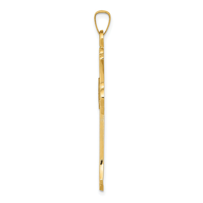 14k Textured and Polished Fleur de lis Cross Pendant-XR1449