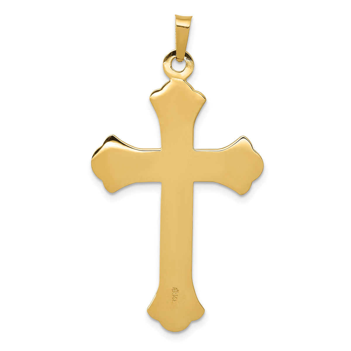 14k Textured and Polished Fleur de lis Cross Pendant-XR1449