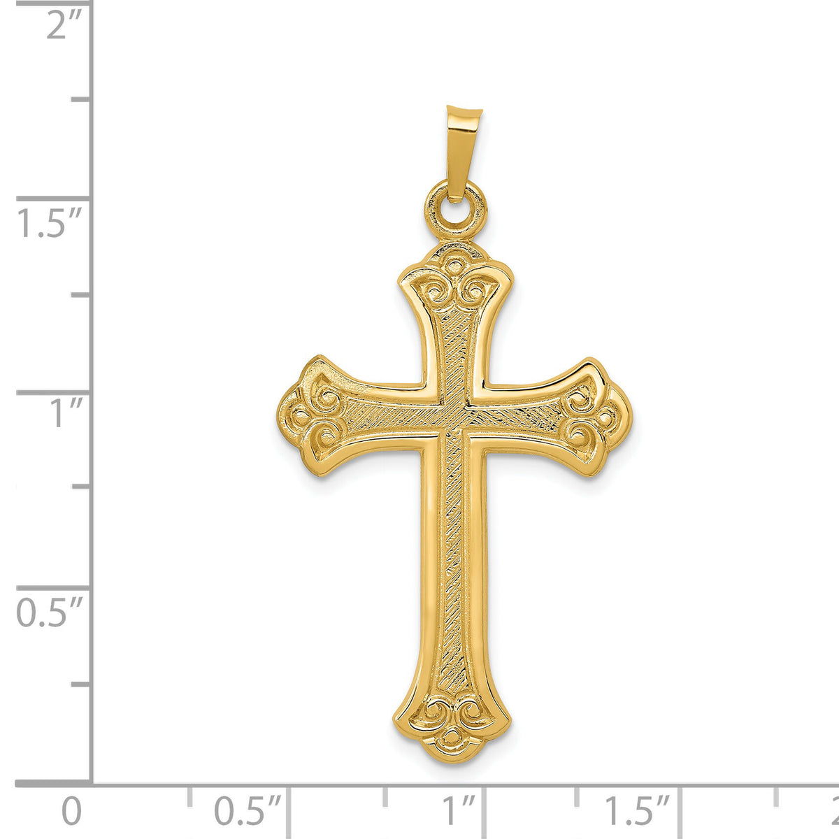 14k Textured and Polished Fleur de lis Cross Pendant-XR1449