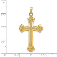 14k Textured and Polished Fleur de lis Cross Pendant-XR1449