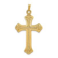 14k Textured and Polished Fleur de lis Cross Pendant-XR1449